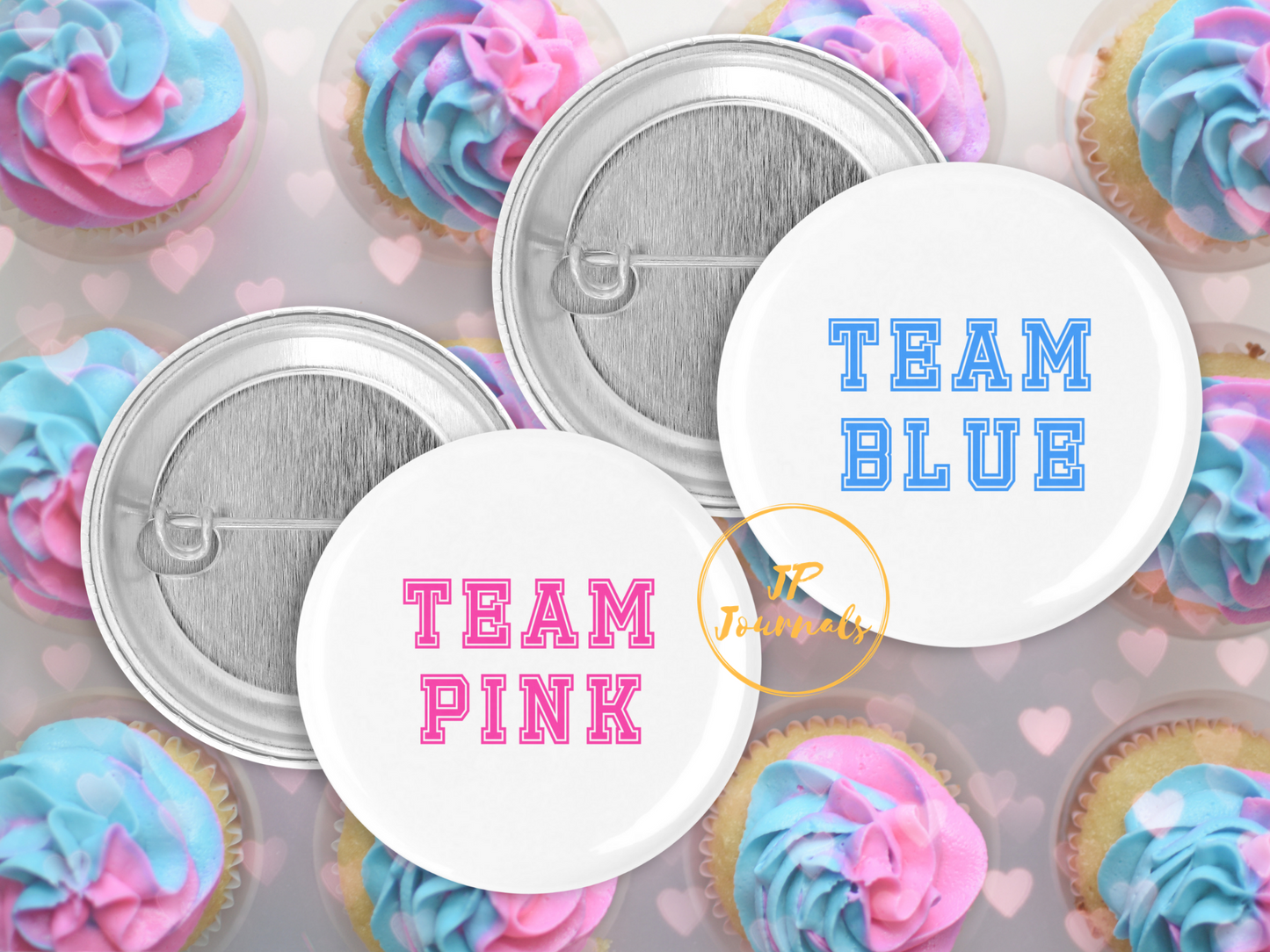 Baby Gender Reveal Party Pin Buttons, Team Pink Team Blue Pin Back Button Party Favor