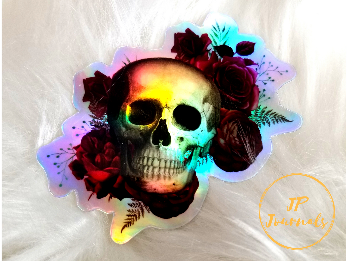 Holographic Skull and Roses Sticker