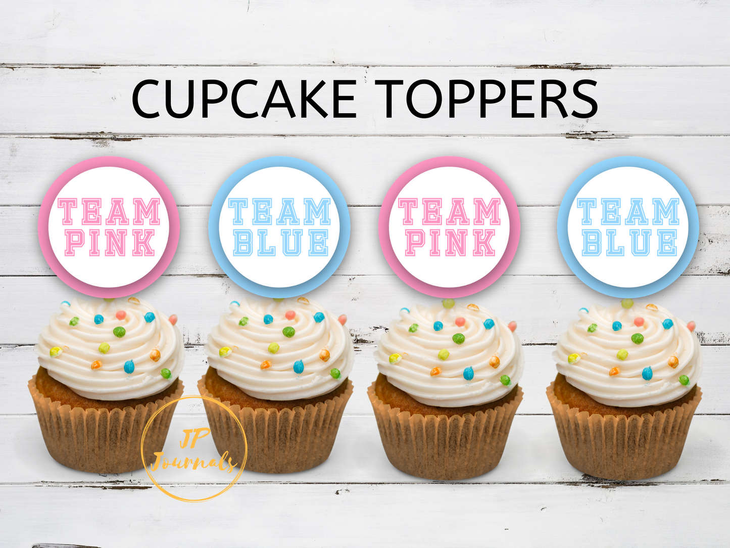 Gender Reveal Party Cupcake Toppers, Team Pink Team Blue, Pink and Blue Treat Toppers