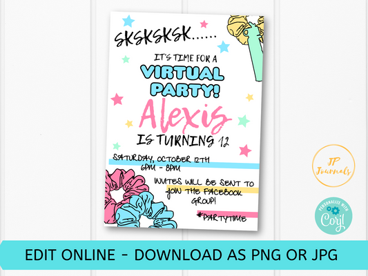 VSCO Girl Virtual Birthday Party Invitation Template - Edit Online - Tween Girl Style SkSkSk - Online Social Media Party Invite for Girls