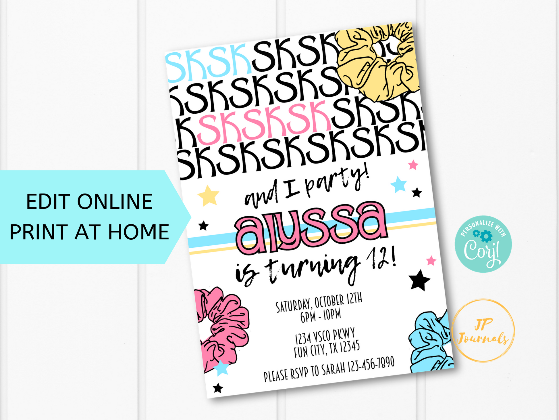 Printable VSCO Girl Birthday Party Invitation Template