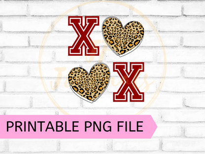 Valentine's Day PNG Clip Art Sublimation Design - DIY Printable Artwork Digital Download - Cheetah Print Buffalo XOXO Maroon