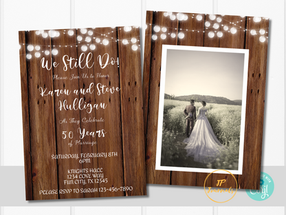 Rustic Wedding Anniversary Invitation Template - Editable Printable Invite - Add Your Own Photo - Barn Wood Western Country