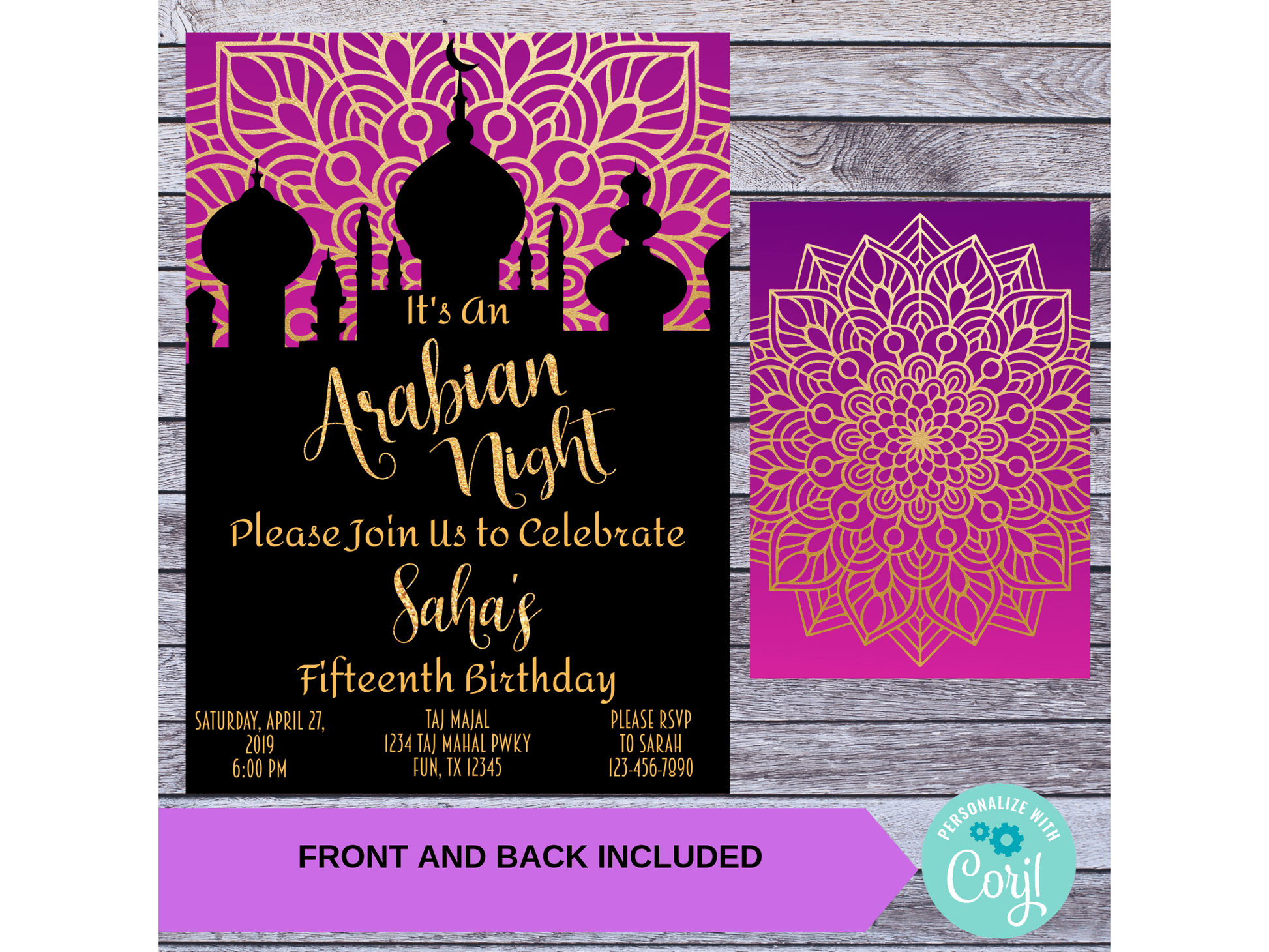 Purple and Gold Arabian Night Birthday Party Invitation