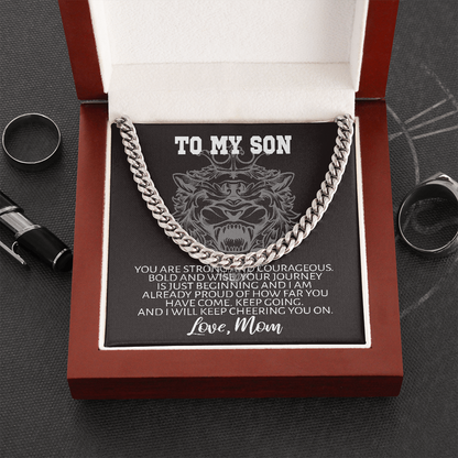 Courageous Lion Gift for Son From Mom Cuban Link Chain Necklace