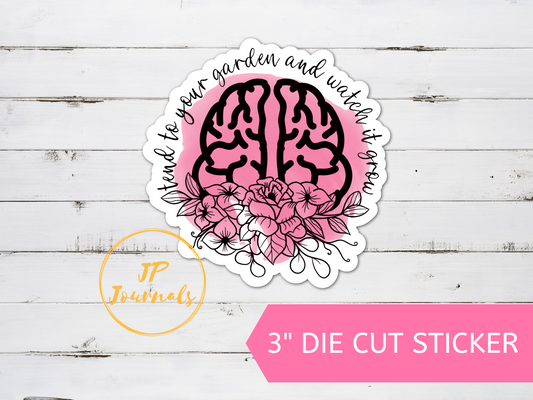 Mental Health, Self Love Brain Mind Care Quote  3 Inch Die Cut Sticker, Happy Mantra Quote Sticker Gift, Floral Brain 
