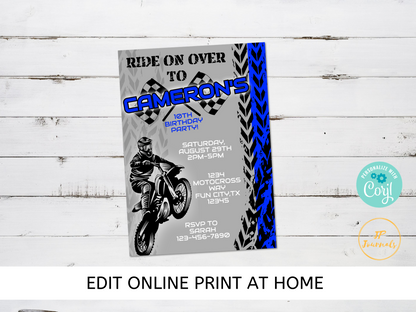 Motocross Dirt Bike Birthday Party Invitation for Boys - DIY Edit Printable Invite - Download and Print!
