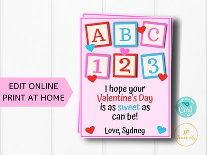 Preschool Daycare Printable Valentine's Day Card