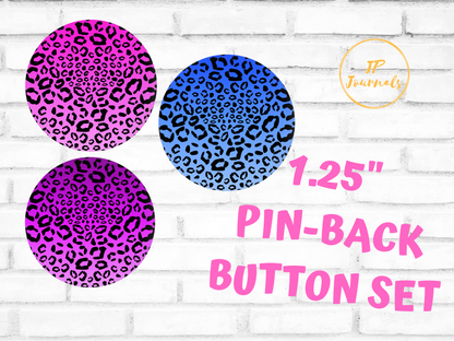 Cheetah Print Pin-Back Button Set - Pink Purple Blue