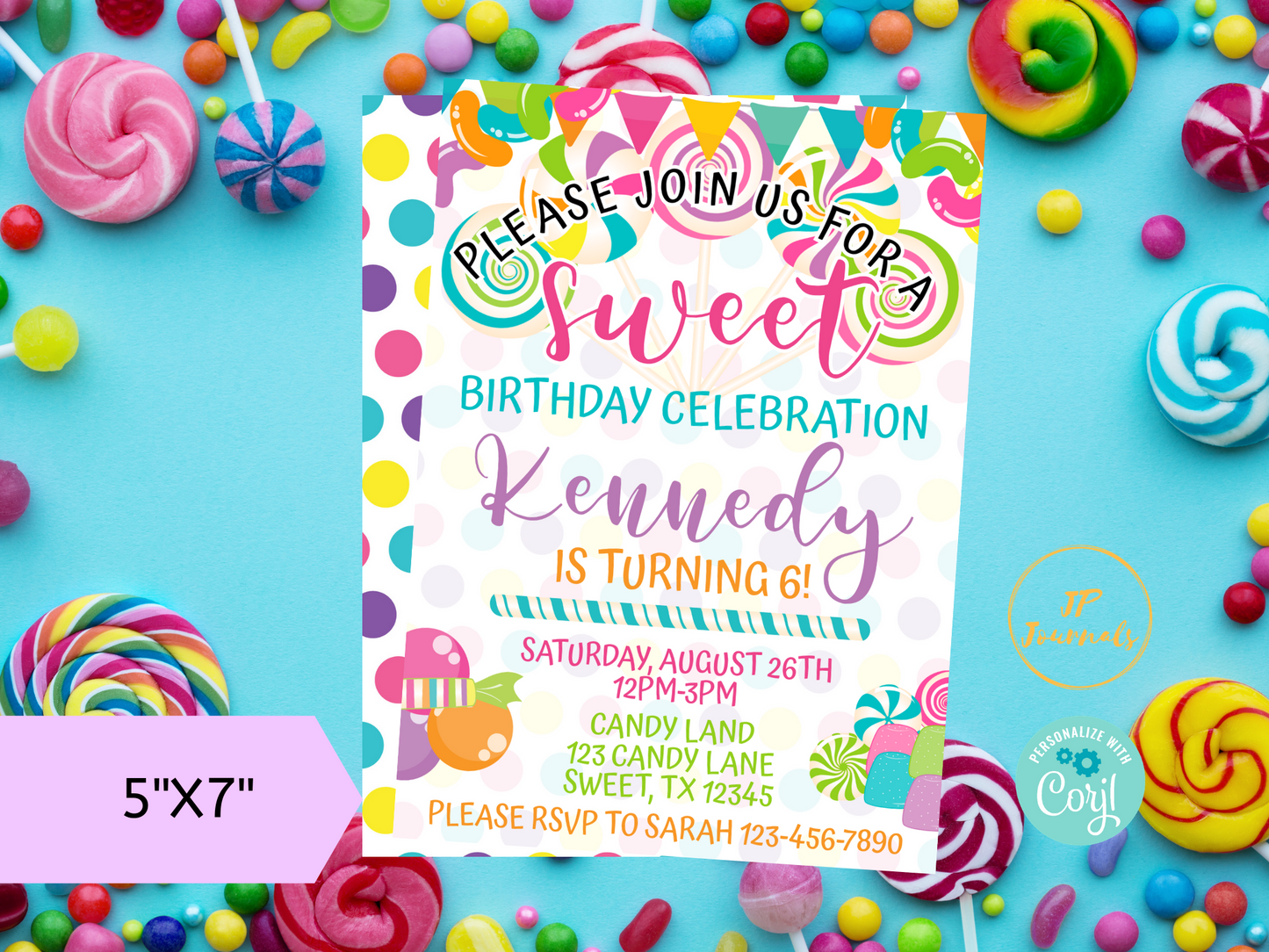 Sweet Candy Land Birthday Party Invitation Template - DIY Edit Printable Invite