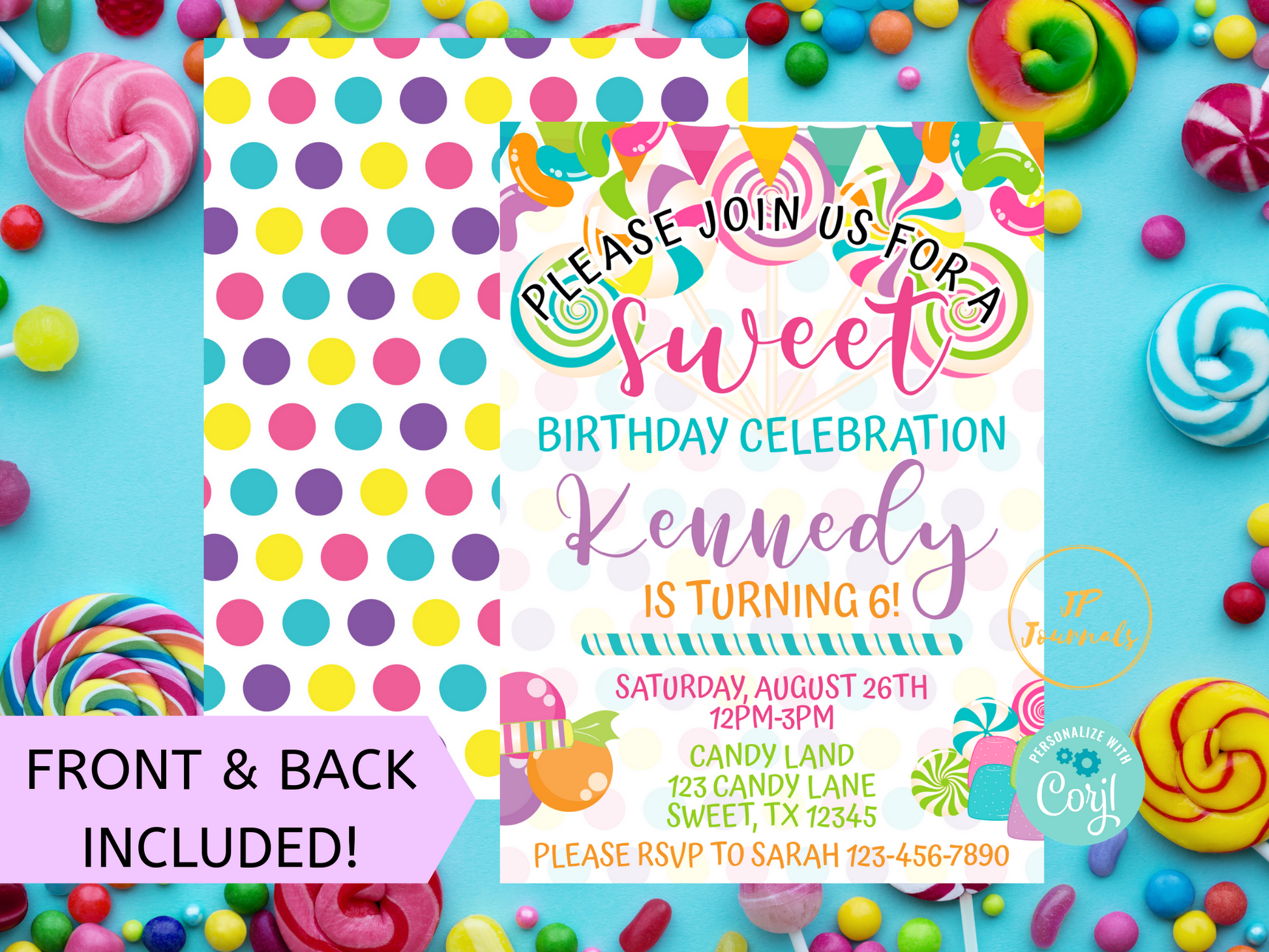 Sweet Candy Land Birthday Party Invitation Template - DIY Edit Printable Invite