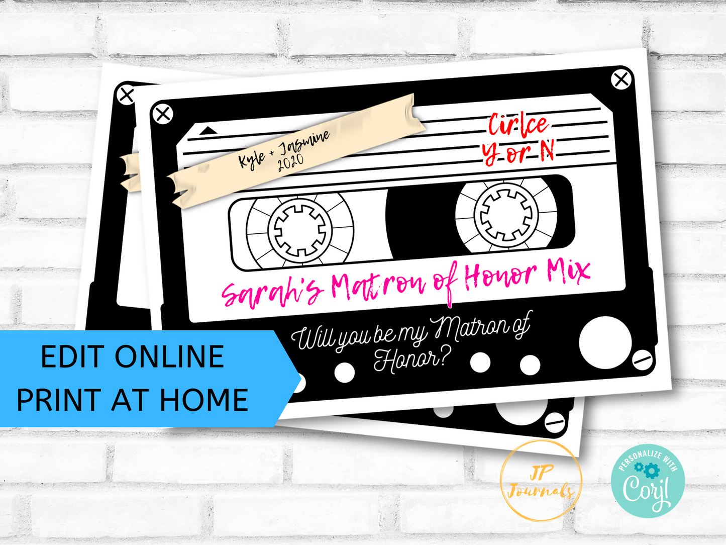 90s Themed Printable Bridesmaid Proposal Card - Vintage Cassette Tape