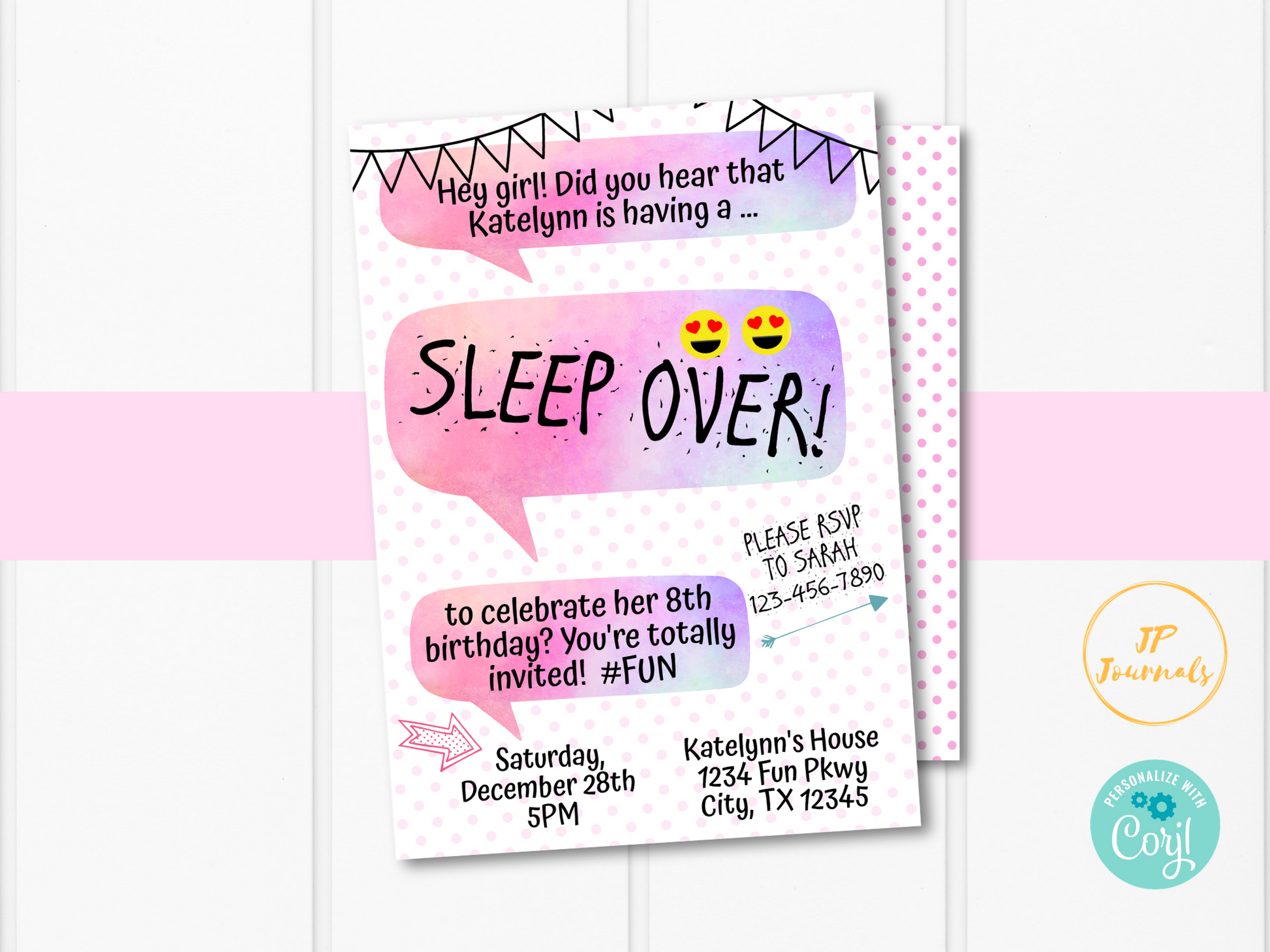 Sleep Over Invitation for Girls - Printable Slumber Party Invite - Chat Text Teen Tween