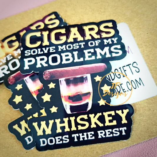 Cigars and Whiskey 3" Die Cut Sticker, Wholesale