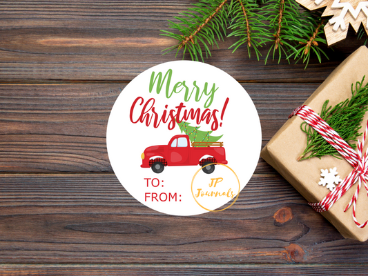 Christmas Gift Stickers, To and From Present Stickers, Vintage Red Truck