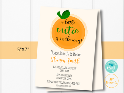 Mandarin Orange Cutie Baby Shower Invitation Template - Edit & Print - Printable Invite - A Little Cutie Is On The Way