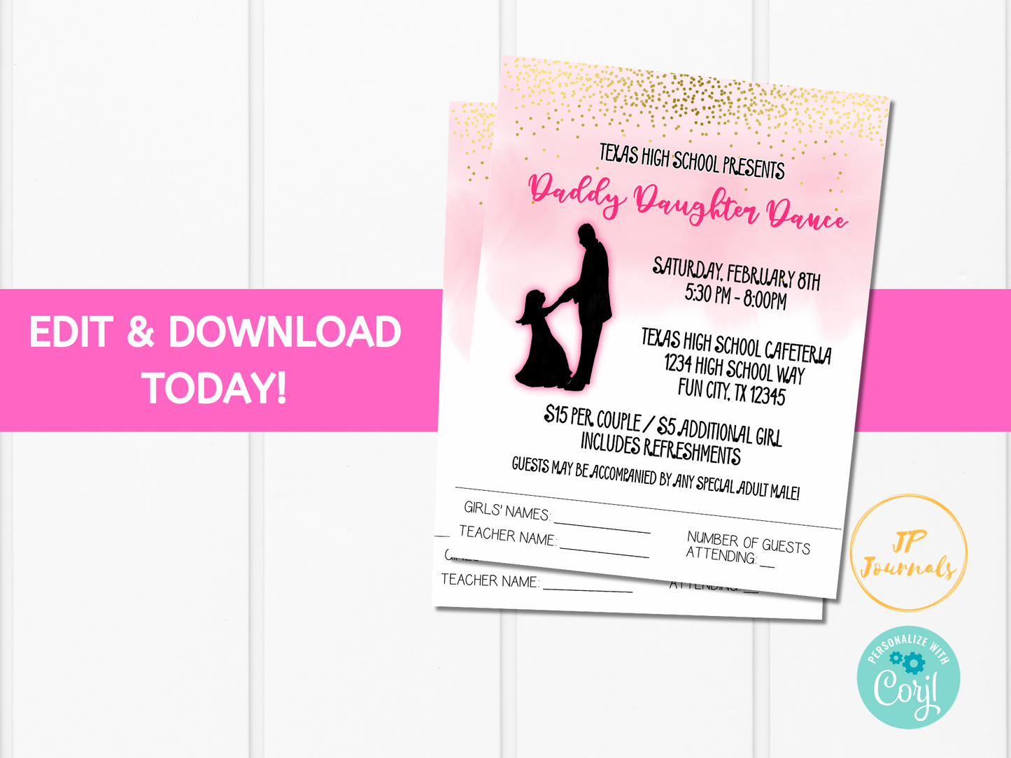 Daddy Daughter Dance Invitation Flyer - Printable Editable - PTA PTO Church HOA School Scouts Event Flyer - Edit and Print - Father Daughter Dance