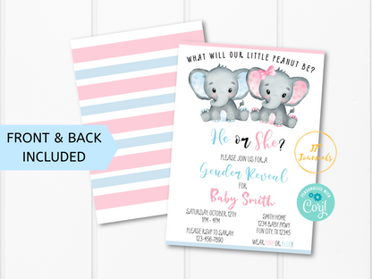 Elephant Gender Reveal Party Invitation Template - Pink and Blue