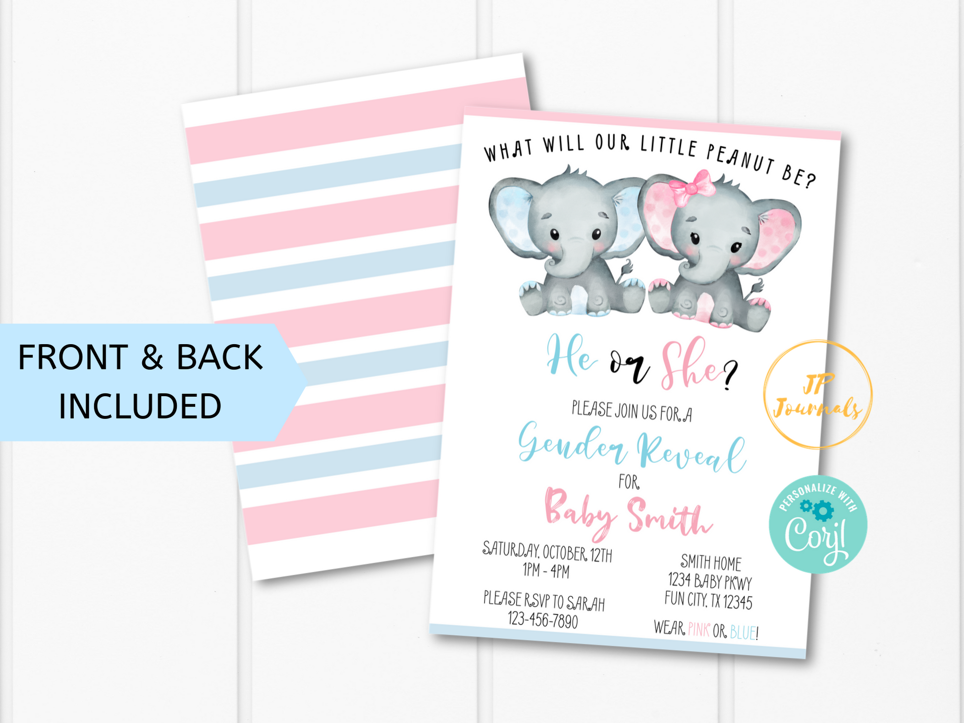 Elephant Gender Reveal Invitations - Announce It!
