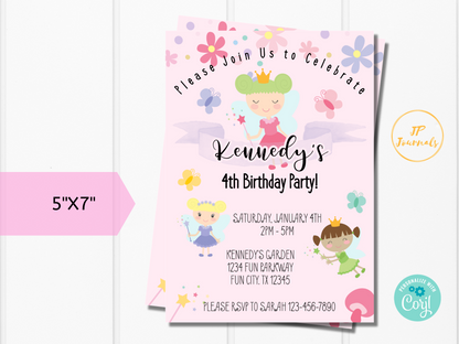 Printable Garden Fairy Birthday Party Invitation Template - Edit Online Print at Home - Fairies and Butterflies Birthday Invite for Girls