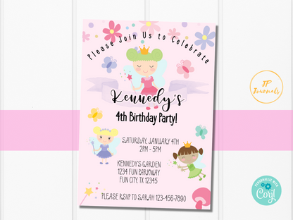 Printable Garden Fairy Birthday Party Invitation Template