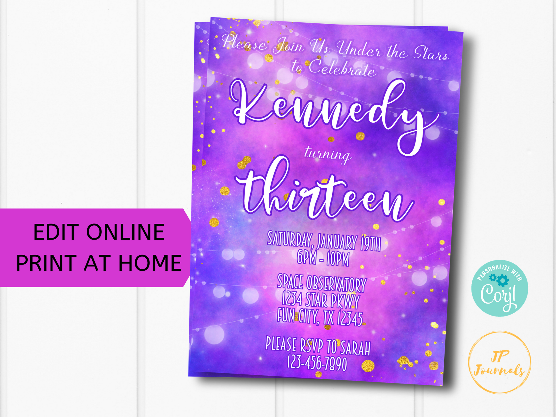 Galaxy Birthday Party Invitation Template for Girls 