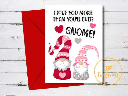 Cute Gnome Valentines Day Card, Love Valentine Gnomes Greeting Card, I Love You Printed Greeting Card