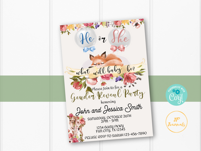 Woodland Gender Reveal Party Invitation Template 