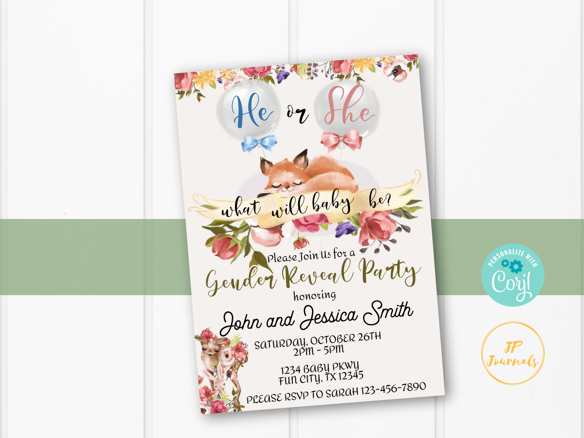 Woodland Gender Reveal Party Invitation Template 