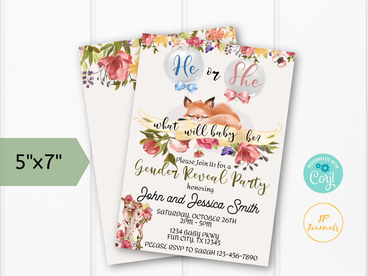 Woodland Gender Reveal Party Invitation Template 