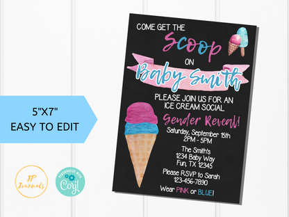 Ice Cream Gender Reveal Invitation - Printable Invite Template