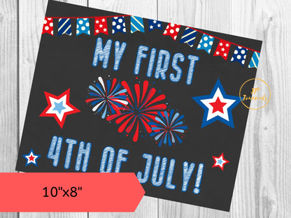 Printable My First 4th of July Chalkboard Sign- Cute Red White and Blue Fireworks Baby's 1st Fourth of July Photo Prop