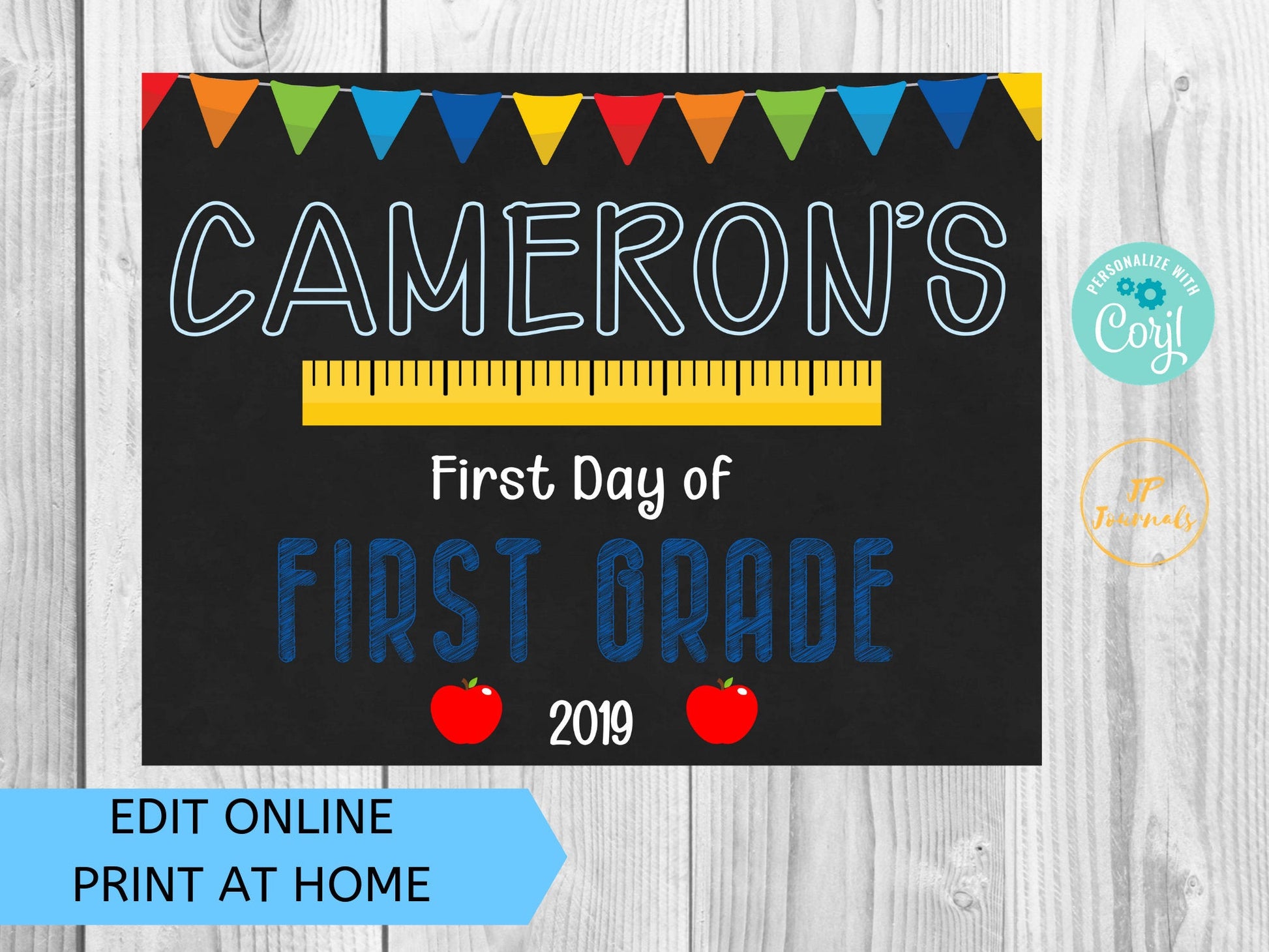 Printable First Day of School Sign for Boys or Girls,  Cute Elementary School Sign