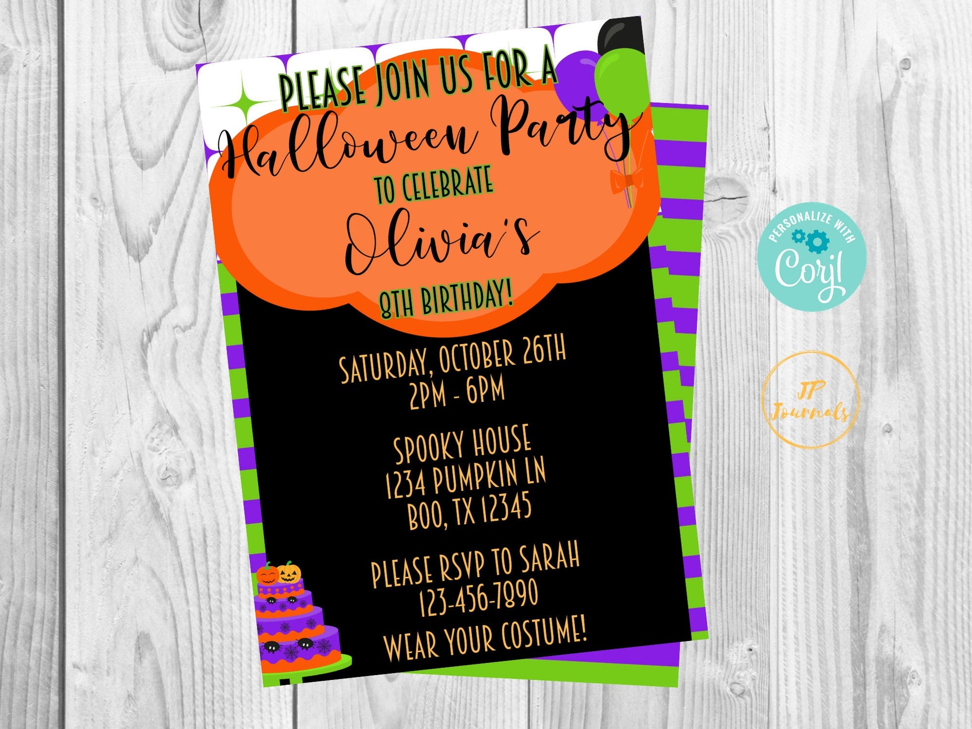 Cute Spooky Cake Halloween Birthday Party Invitation