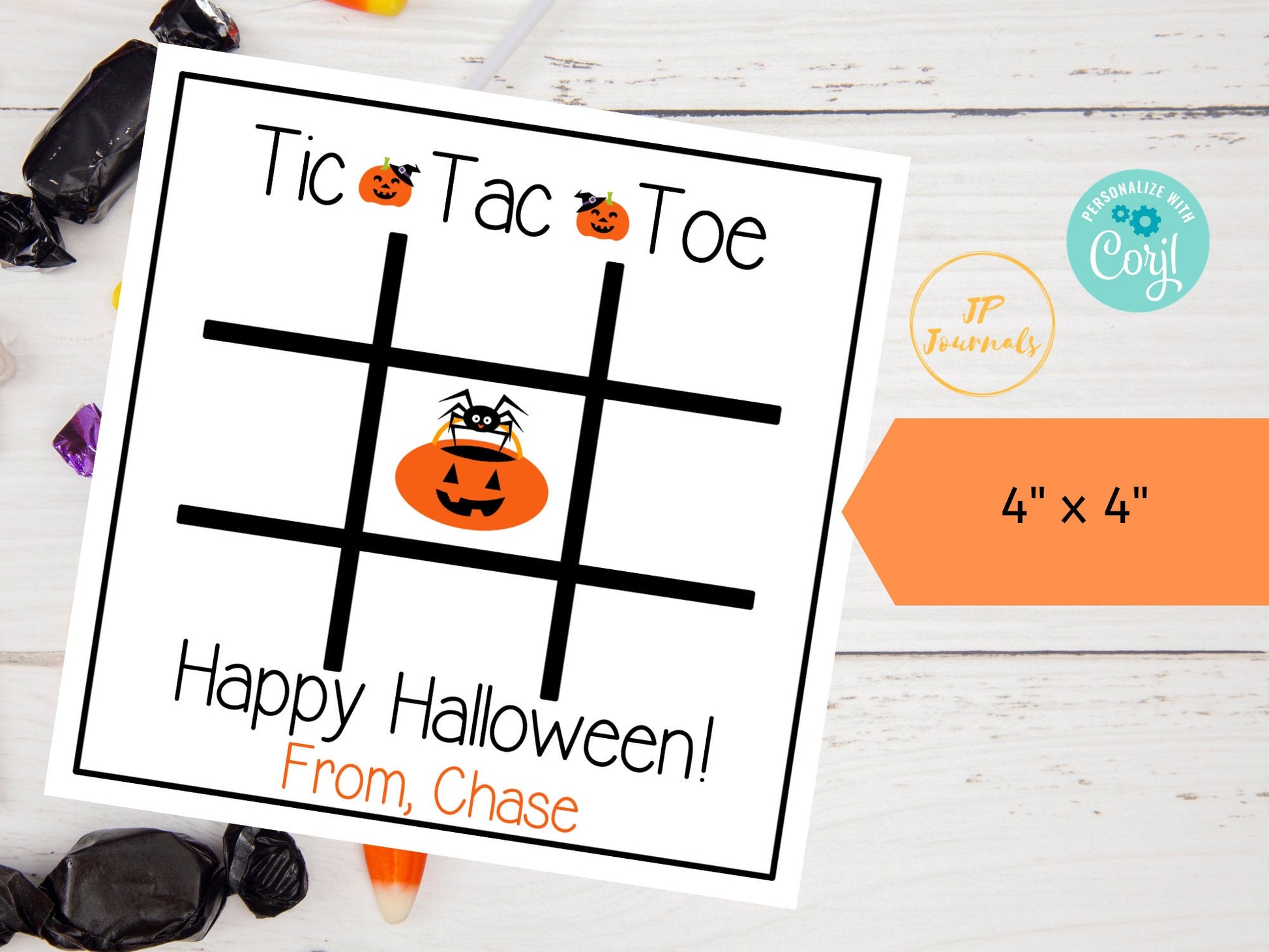 Personalized Halloween Tic Tac Toe Game Card - Printable Halloween Party Favor 