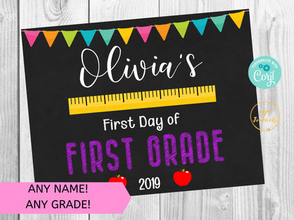Printable First Day of School Sign for Girls,  Cute Elementary School Sign