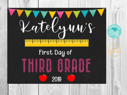 Printable First Day of School Sign for Girls, Cute Elementary School Sign