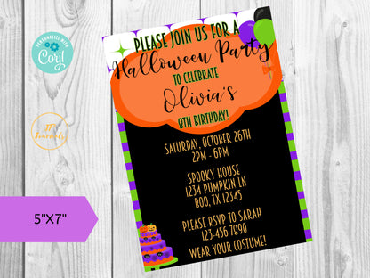 Cute Spooky Cake Halloween Birthday Party Invitation