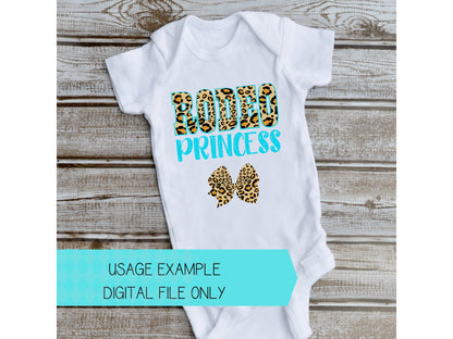 Rodeo Princess Clip Art - Cute Turquoise and Cheetah Print Text Image with Cheetah Print Bow INSTANT DOWNLOAD PNG File - Sublimation