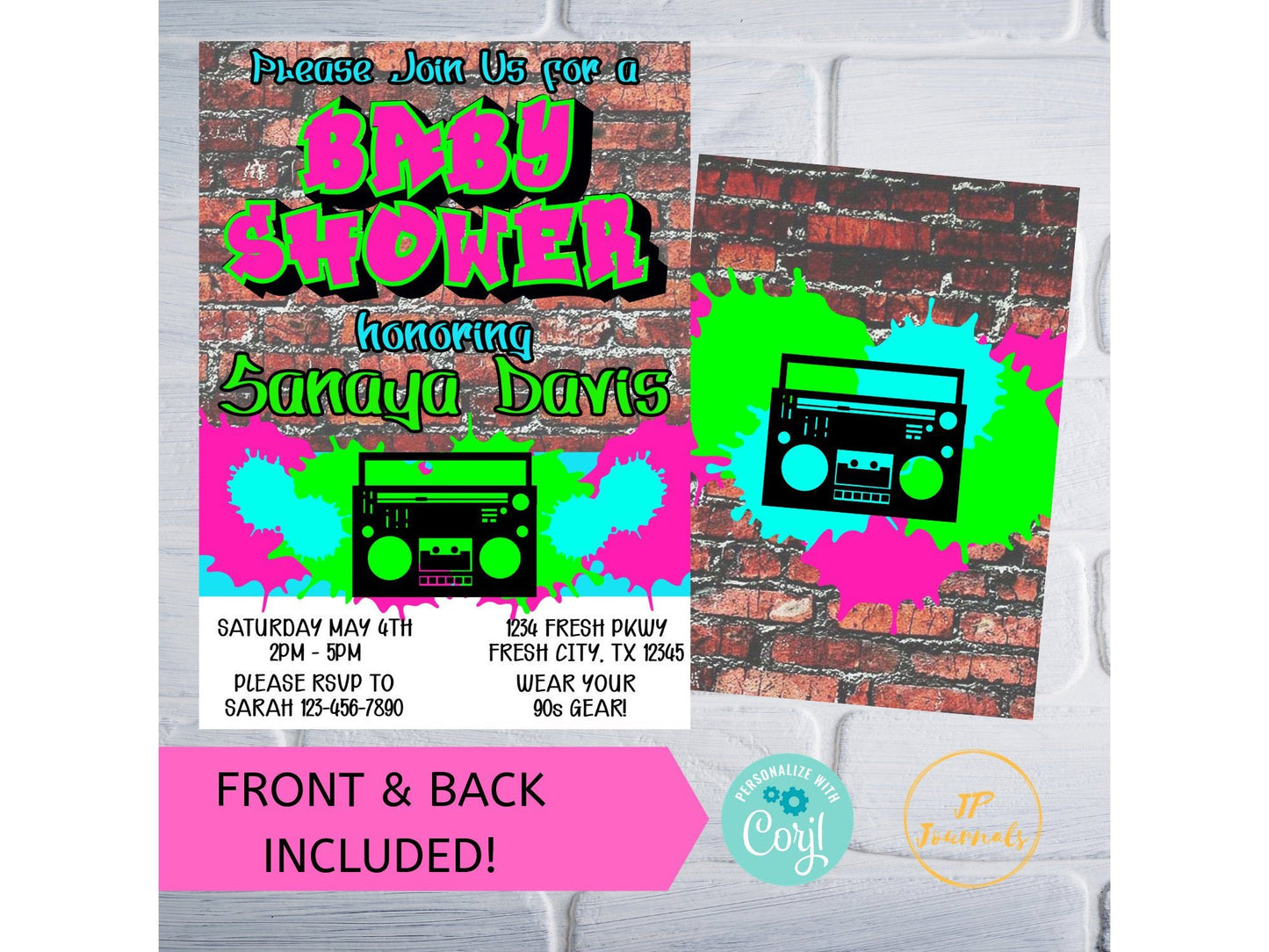 Fresh 90s Hip Hop Baby Shower Invitation DIY Edit and Customize Printable Invite - Download Print at Home!
