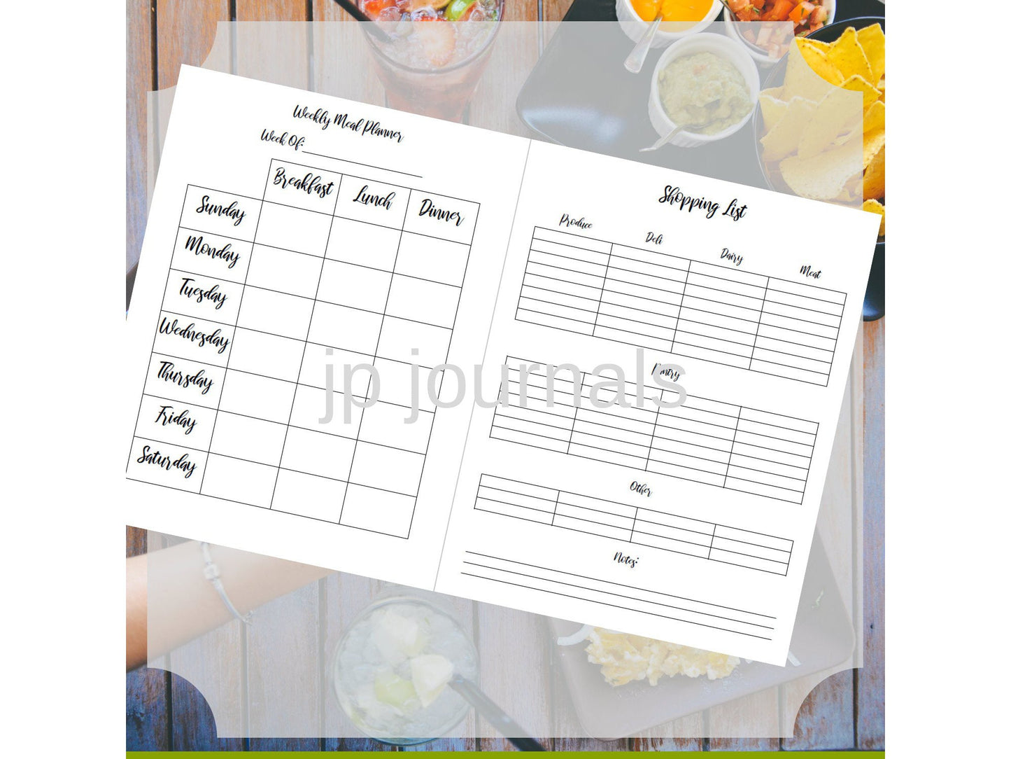 DIY Weekly Meal Planner and Shopping Grocery List Organizer Printable *INSTANT DOWNLOAD* Ideal for Diet Planning and Budget Shopping