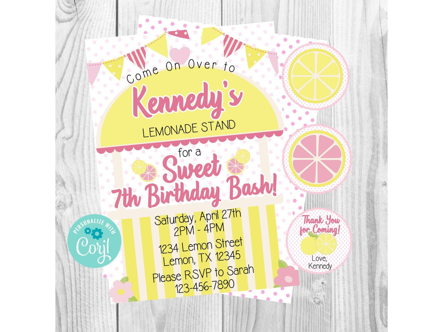 Lemonade Stand Printable Birthday Party Invitation & Favor Tags