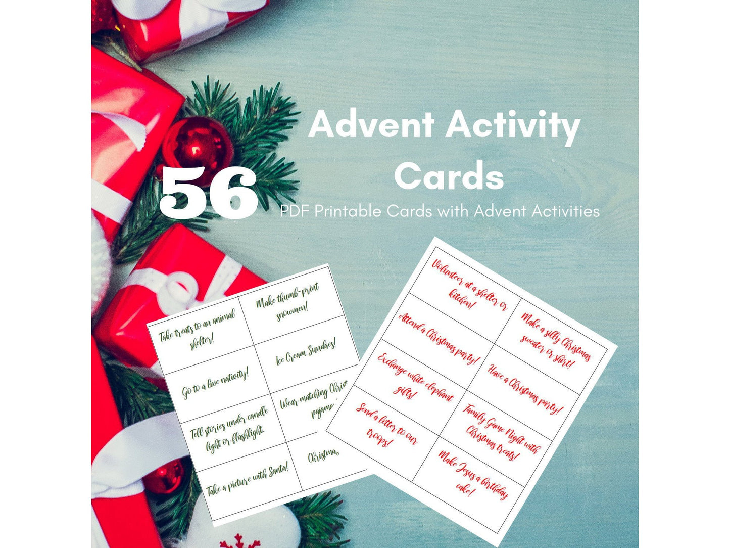 DIY Printable Advent Calendar Activity Cards - 56 Activities! *INSTANT DOWNLOAD*