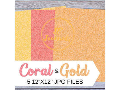 Coral and Gold Glitter Digital Scrapbook Paper Bundle