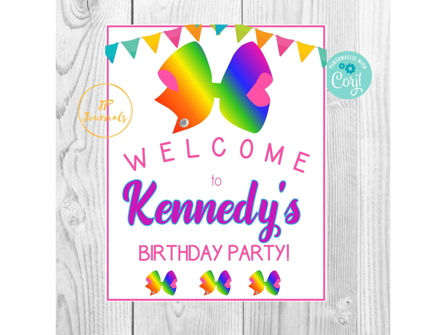 Rainbow Bow Bow-Tastic Birthday Party  Welcome Sign - DIY Edit Download Print -