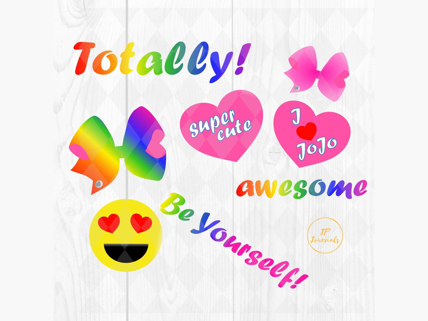 Big Hair Bows, Heart Eyes Smiley, Rainbow Art, Colorful Girly I Love JoJo Clip Art  PNG INSTANT DOWNLOAD