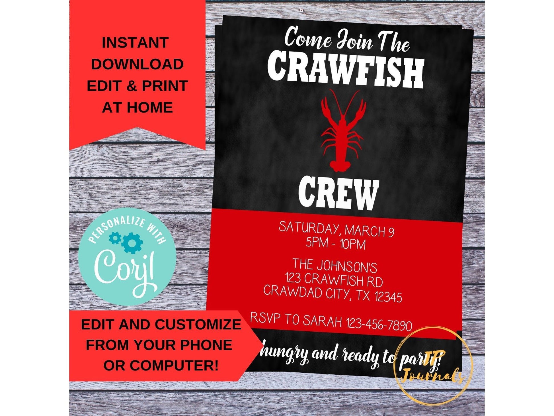 Crawfish Crew Crawfish Boil Party Invitation