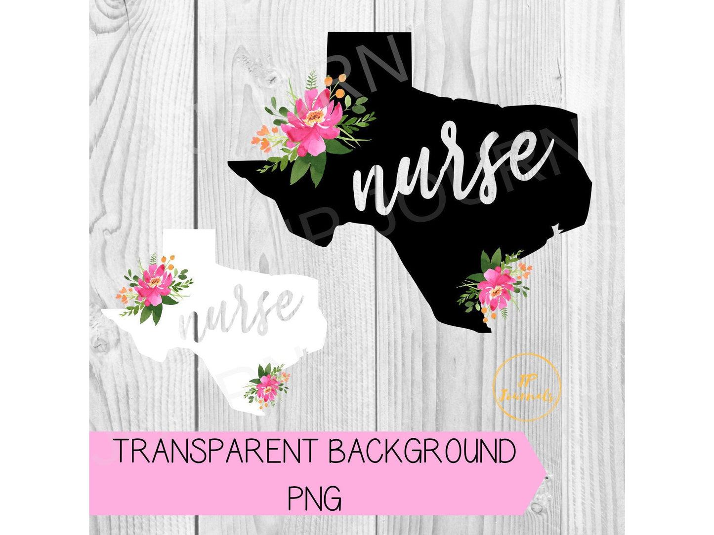 Texas Nurse Watercolor Floral Digital Clip Art for Home Decor, Sublimation, Digital Printing Crafts DIY - Black and White Included!