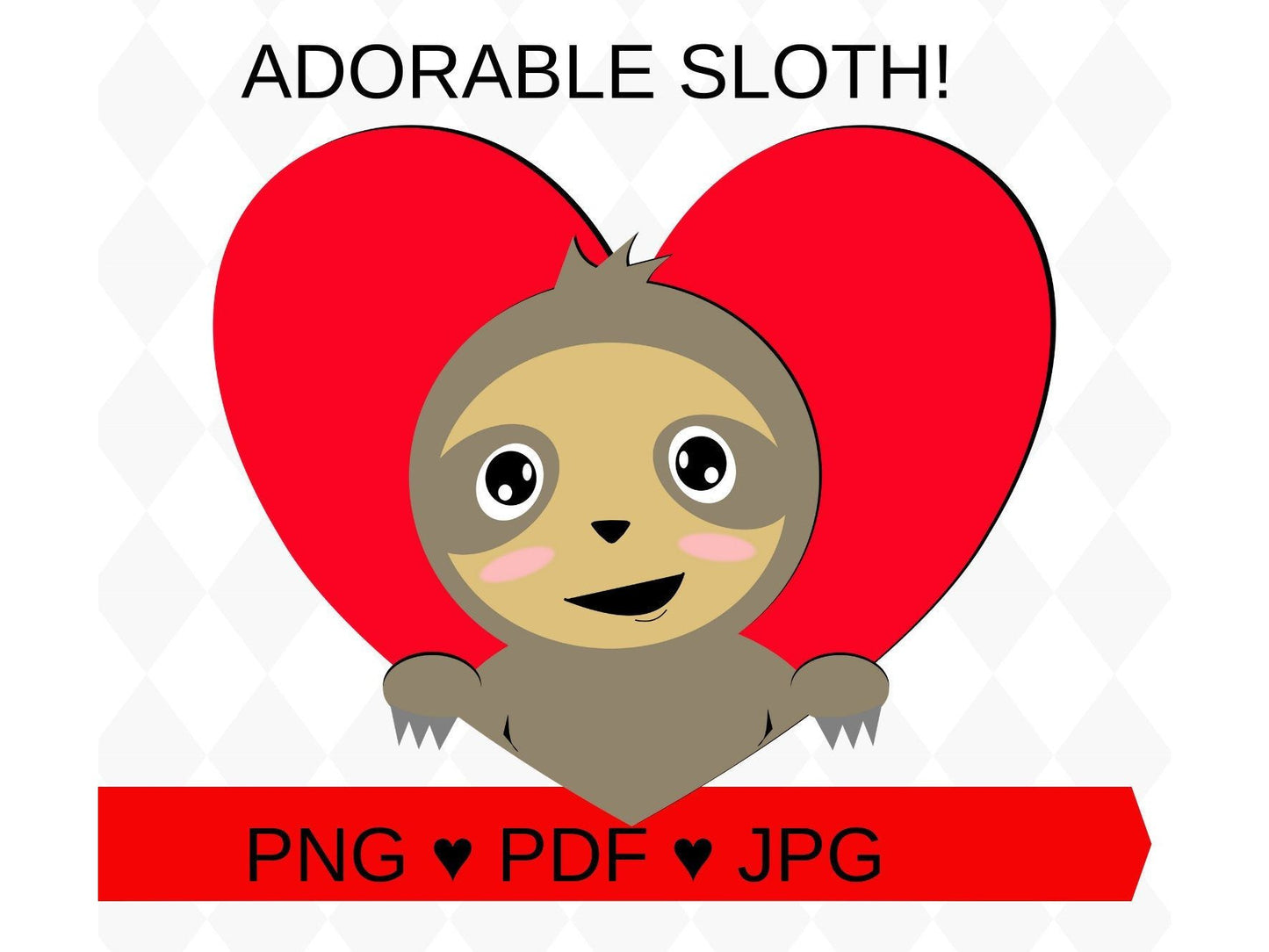 Cute Sloth Heart Clip Art - Valentine's Day Clip Art for Sloth Lovers - INSTANT DOWNLOAD - pdf png jpg DIY Valentines Day Crafts Cards Gifts