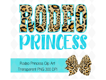Rodeo Princess Clip Art - Cute Turquoise and Cheetah Print Text Image with Cheetah Print Bow INSTANT DOWNLOAD PNG File - Sublimation